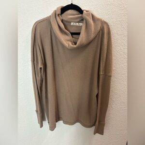 We The Free Beige Ribbed Split Back Sweater Thermal